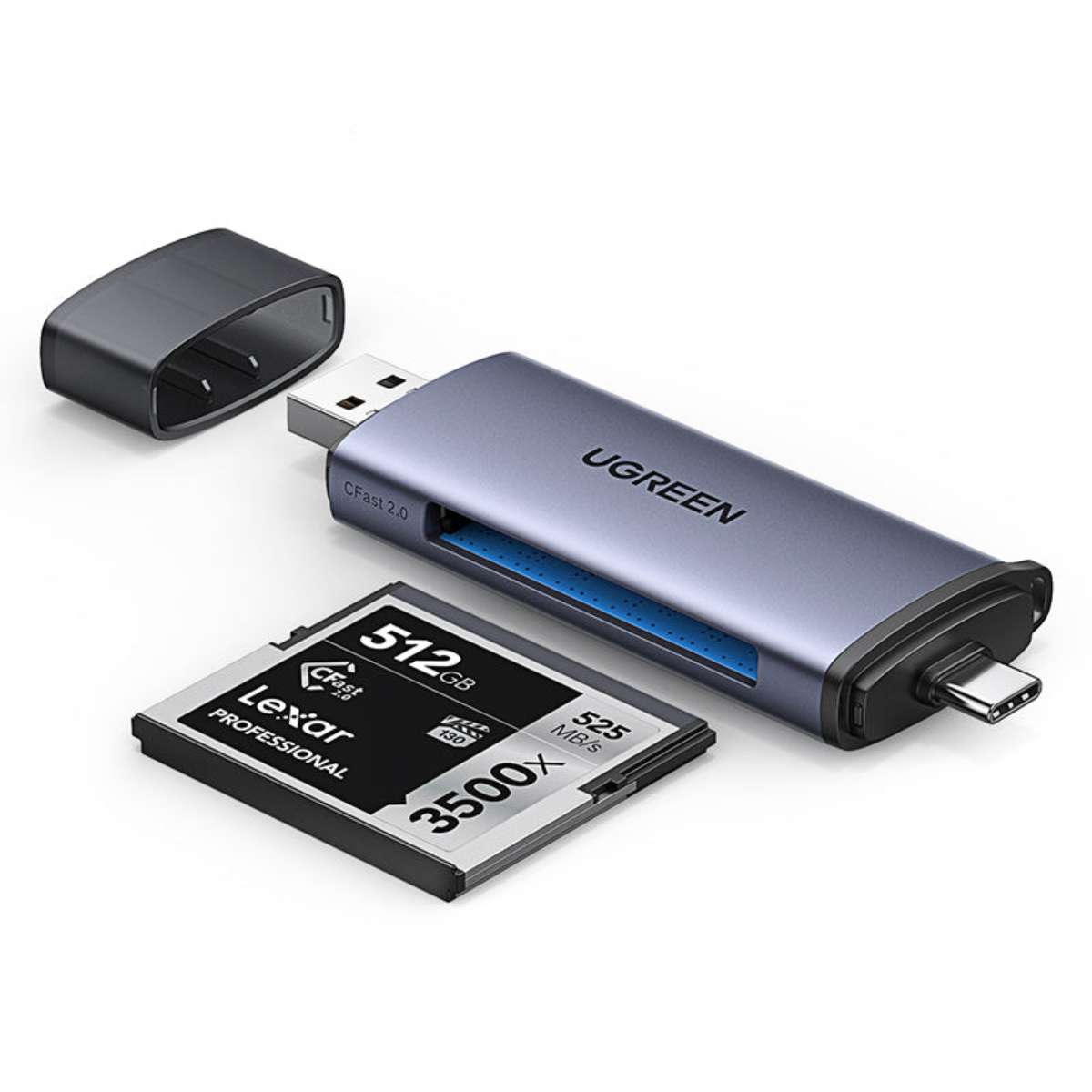 Đầu đọc thẻ nhớ USB 3.0 Ugreen 50906 CM517 hỗ trợ TF/SD, tốc độ 5Gbps, CFast 2.0