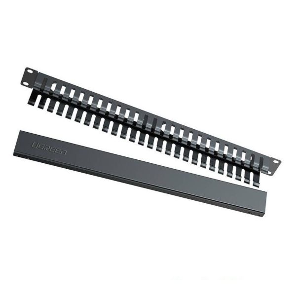 Thanh quản lý cáp Ugreen 70424 24 cổng Bộ kẹp dây cho Patch Panel RJ45 Management Rack màu đen. NW128