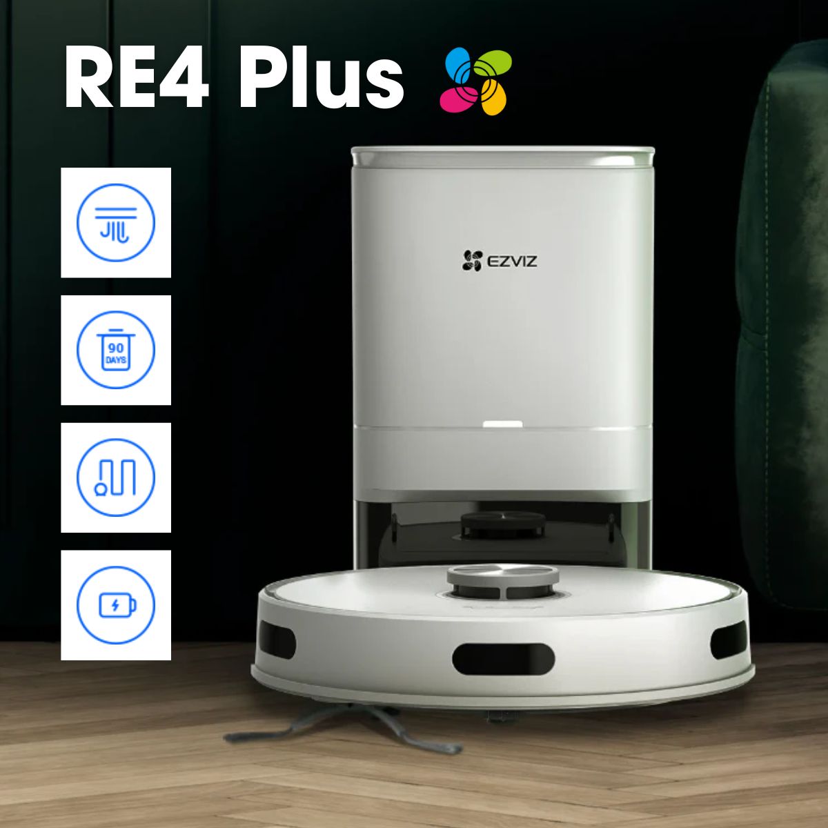 Robot hút bụi lau nhà thông minh Ezviz RE4 Plus điều hướng LDS LiDAR, lực hút 4000Pa, pin Li-ion 4930mAh