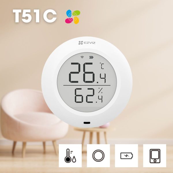 Cảm biến nhiệt độ và độ ẩm Ezviz T51C màn hình 1.8 inch, quản lý bằng app, tiết kiệm pin