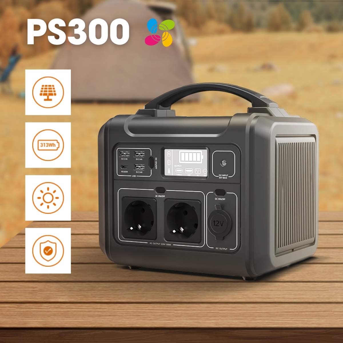 10199_may_phat_dien_pin_mat_troi_ezviz_ps300_thumb Máy phát điện pin mặt trời Ezviz PS300 4 cổng, hỗ trợ đèn LED, chống ngắn mạch, quá tải, 60W