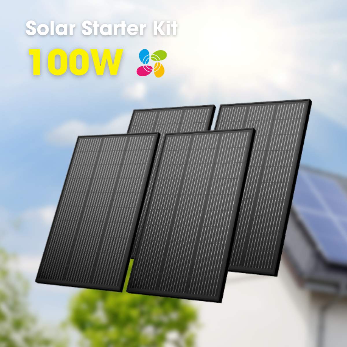 Bộ 4 tấm pin năng lượng mặt trời kèm dây cáp Ezviz 100W x 4, chống nước IP67