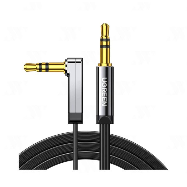 Cáp dẹp mạ vàng góc phải 3,5mm đực ra 3,5mm đực model AV119 đen 0,5M Ugreen 10596