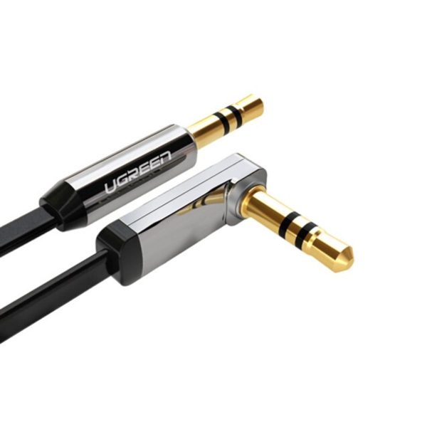 Cáp dẹp mạ vàng góc phải 3,5mm đực ra 3,5mm đực model AV119 đen 3M Ugreen 10728
