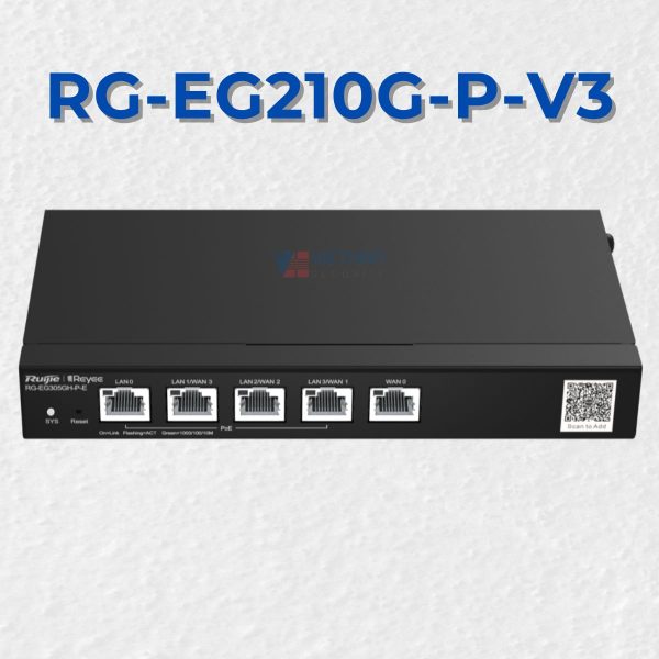 Thiết bị Mạng router Smart Gateway 5 cổng RUIJIE RG-EG305GH-P-E Tốc độ 1.5 Gbps, chịu tải 300 Users, nguồn PoE 60w