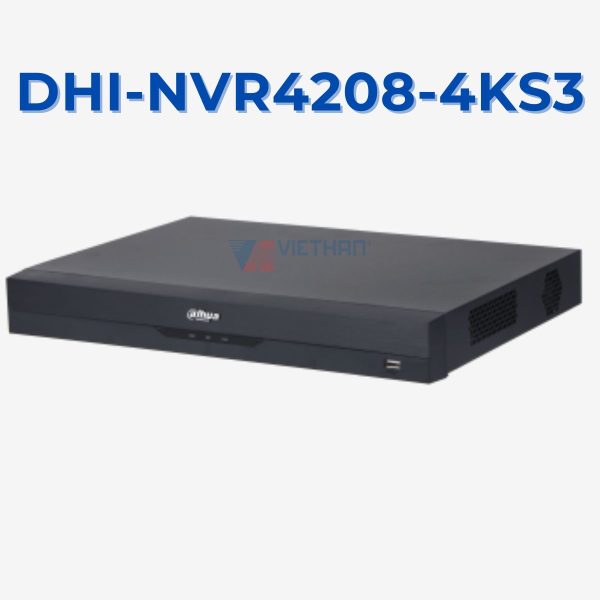 Đầu ghi hình camera IP 8 kênh 12MP Dahua DHI-NVR4208-4KS3, hỗ trợ 2 ổ cứng 20TB, băng thông đầu vào 160Mbps