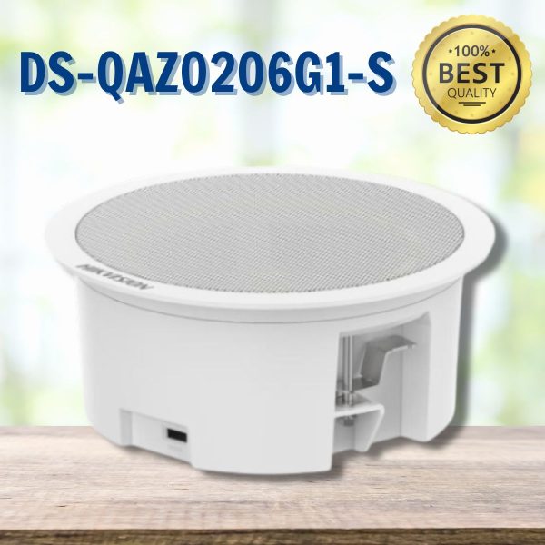 Loa phụ âm trần 6W Hikvision DS-QAZ0206G1-S, Áp suất âm thanh 100dBSPL, Độ nhạy (1M, 1W): 93dB