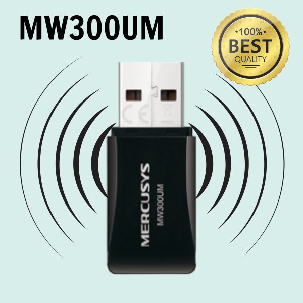 Bộ chuyển đổi Wi-Fi Mini Mercusys 300 Mbps MW300UM, 2 Ăng-ten ngầm, USB 2.0