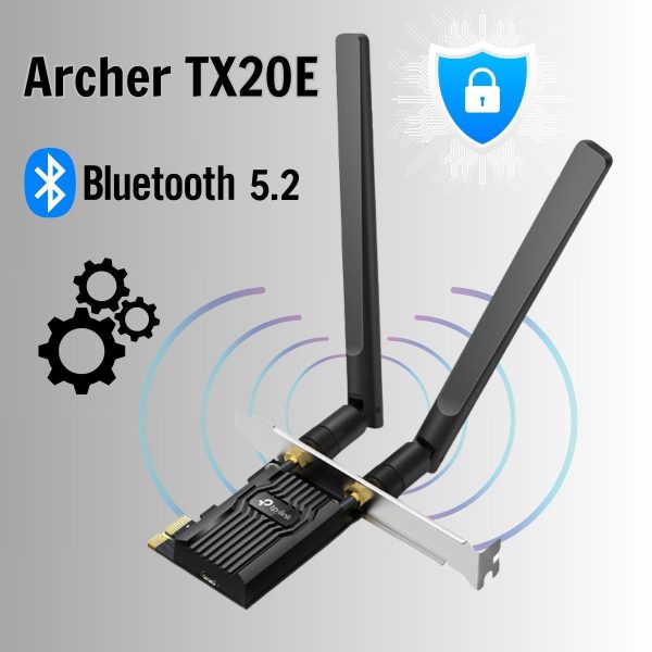 Bộ Chuyển Đổi Bluetooth 5.2 PCI Express Wi Fi 6 Archer TX20E Băng Tần Kép AX1800, 2 Ăng-ten ngoài có đọ lợi cao, Công nghệ MU MIMO, OFDMA, WPA3