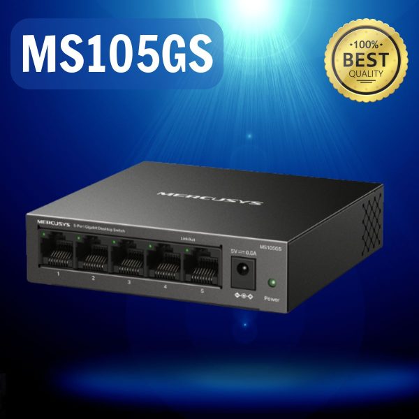 Switch để bàn 5 cổng Gigabit Mercusys MS105GS, Tốc độ: 10/100/1000 Mbps, Cắm là chạy, Tiết kiệm điện năng