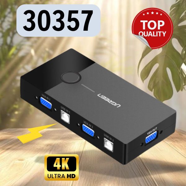 Bộ chuyển tín hiệu Ugreen 30357 2 CPU dùng 1 Màn hình KVM Switch USB 2.0, Hỗ trợ độ phân giải 4K@30Hz