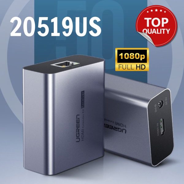 Ugreen 20519US 1080p 70M - 210M Bộ kéo dài HDMI qua cáp mạng Lan Cat5E/Cat6 gồm 1 bộ nhận Receiver và 1 bộ phát Sender Chuẩn cắm Us