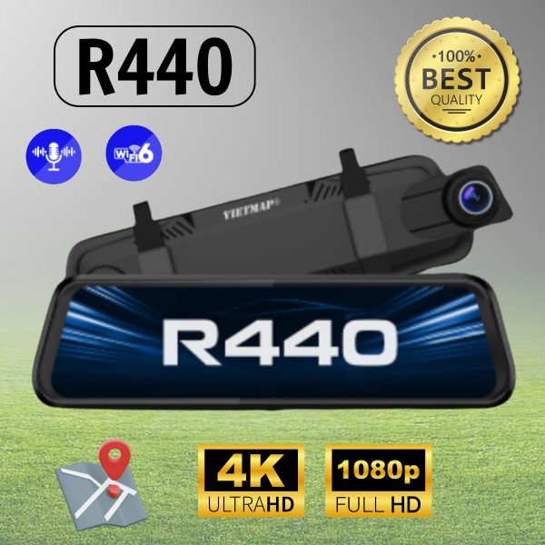 Camera hành trình gương Vietmap R440, Màn hình cảm ứng IPS 9.66”, Hỗ trợ thẻ nhớ 128GB