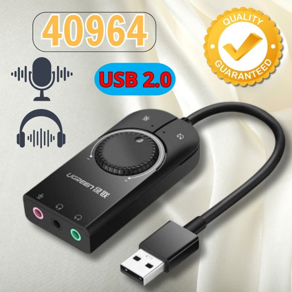 Cáp chuyển đổi USB 2.0 ra loa Ugreen 40964 Có điều khiển volume hỗ trợ Mic & Loa chính hãng cao cấp