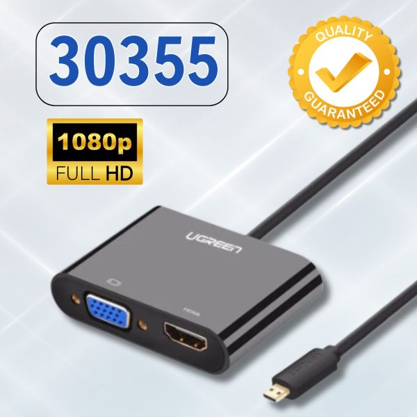 Cáp chuyển đổi Micro HDMI to VGA và HDMI + Audio Ugreen 30355 dài 20cm 4K@30Hz, FullHD1080P@60Hz