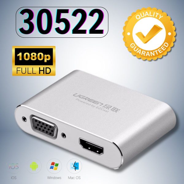 Bộ chuyển đổi cổng đa năng HDMI + VGA Ugreen 30522 Dành cho điện thoại, máy tính bảng, Hỗ trợ 1080p