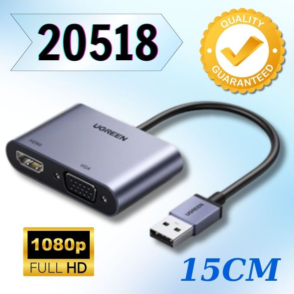 Cáp chuyển đổi USB 3.0 sang HDMI + VGA Ugreen 20518 CM449 Hỗ trợ 1080P@60Hz