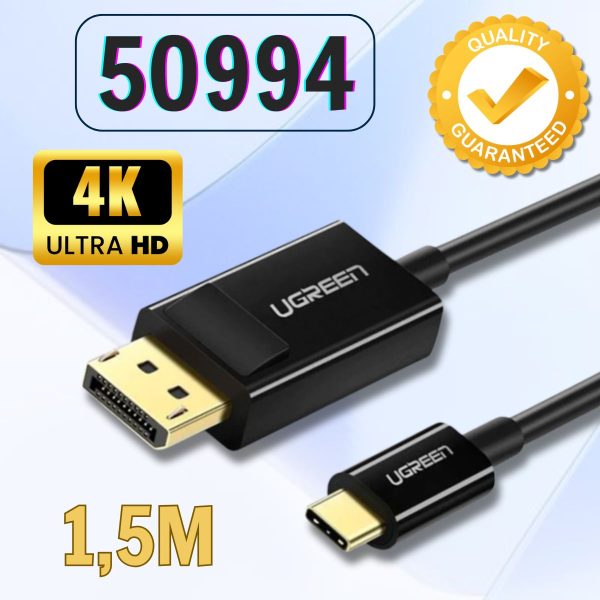 Cáp chuyển USB Type-C to Displayport dài 1.5m Ugreen 50994 MM139 Chính hãng, Hỗ trợ 4K@30Hz, Màu đen