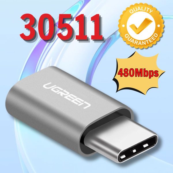 Đầu chuyển đổi Ugreen 30511 USB Type C to Micro 480Mbps Vỏ nhôm Màu xám
