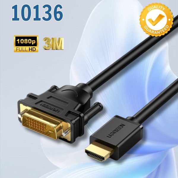 Cáp chuyển đổi HDMI sang DVI 24+1 dài 3m Ugreen 10136 HD106 Mạ vàng 24K Full HD 1080p