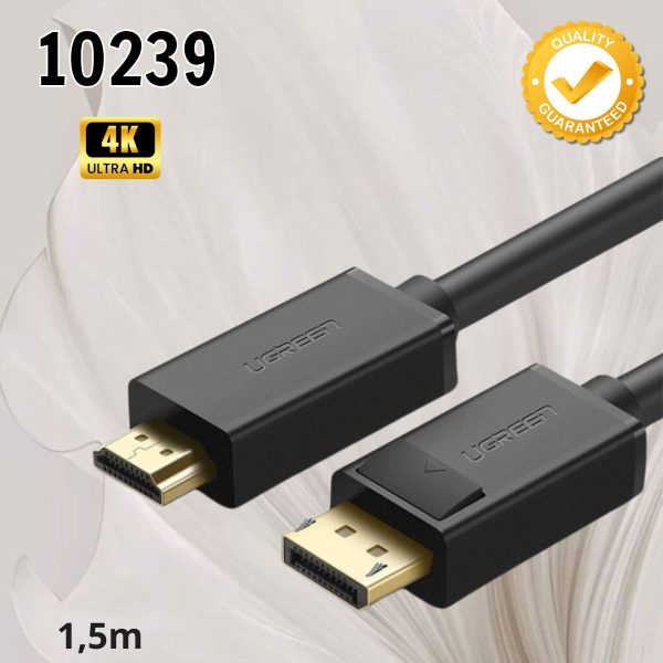 Cáp chuyển đổi Displayport sang HDMI Ugreen 10239 dài 1.5M Màu đen Hỗ trợ 4Kx2K, 2 Gbps
