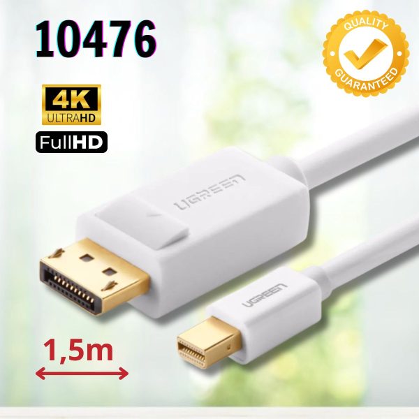 Cáp chuyển đổi Mini DP sang DisplayPort Ugreen 10476 MD105 1.5m Màu trắng Hỗ trợ phân giải 4Kx2K