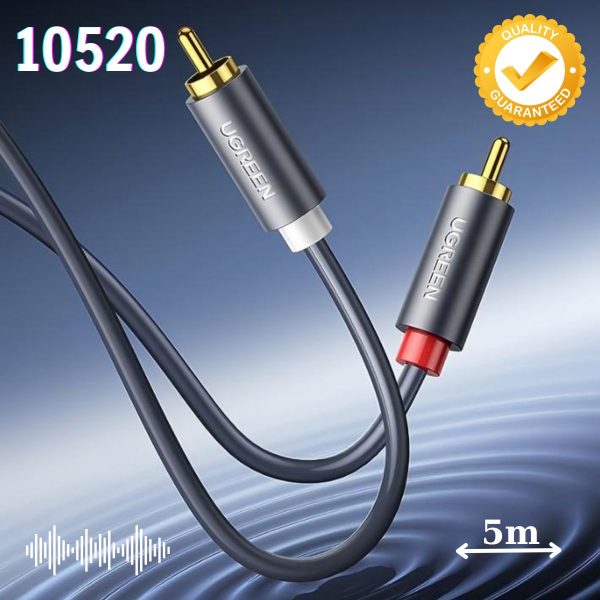 Cáp AV hoa sen 2 đầu RCA 5m Ugreen 10520 Màu đen, Đường kính cáp 5.5mm x 2