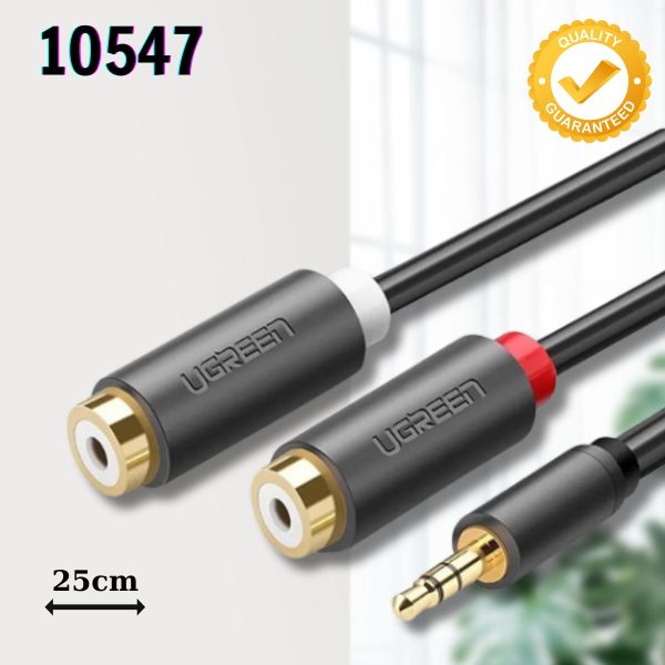 Cáp Audio 3.5mm sang 2 RCA Âm Ugreen 10547 dài 25cm màu đen, Lõi đồng không oxy