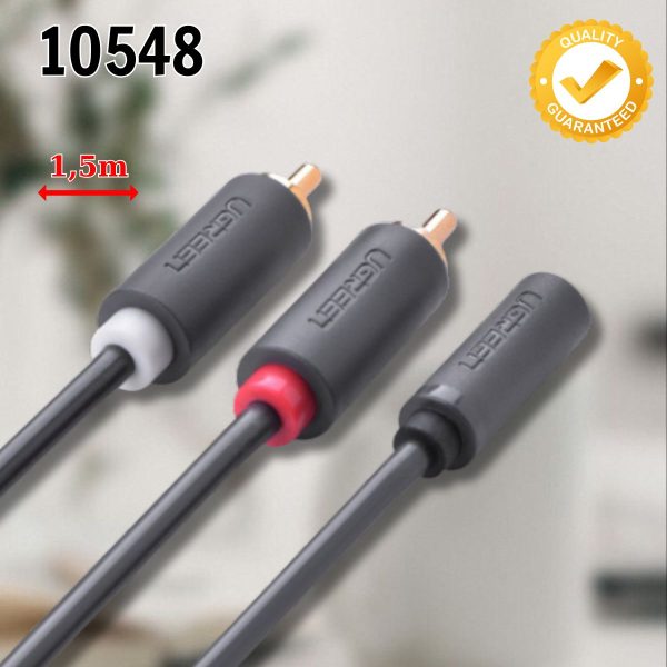 Cáp âm thanh 3.5mm Âm sang 2 đầu bông sen RCA 1.5m Ugreen 10548 Màu đen cáo cấp