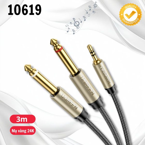Cáp Audio 3.5mm ra 2 đầu 6.5mm Ugreen 10619 dài 5m Kháng tiếng ồn, chống nhiễu