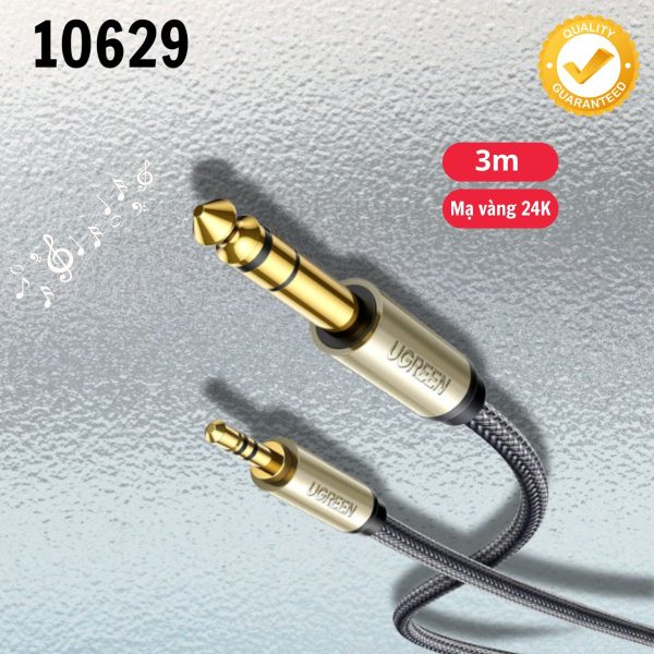 Cáp Audio 3.5mm sang 6.35mm Ugreen 10629 dài 3m Truyền tải âm thanh chất lượng cao