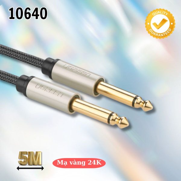 Cáp âm thanh 2 đầu 6.5mm dương Ugreen 10640 5m màu xám, Đầu mạ vàng 24k