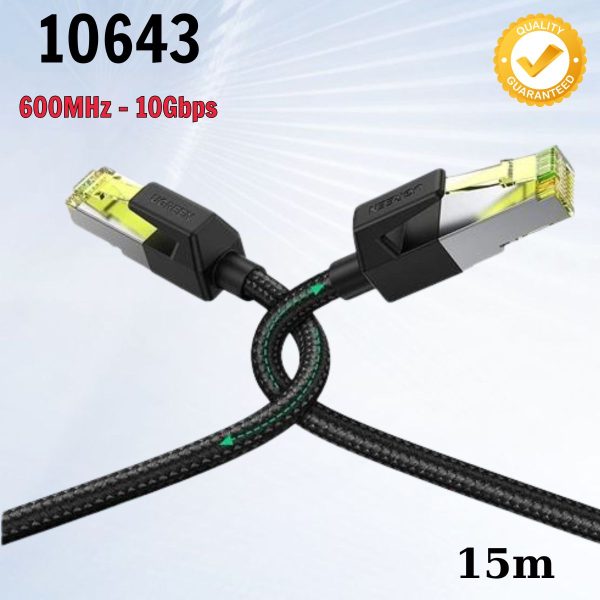 Cáp mạng Cat7 vỏ bọc Nylon dài 15m Ugreen 10643 Màu đen Băng thông 10Gbps 600MHZ