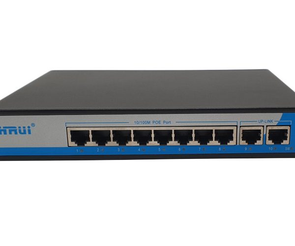 Switch PoE 8 Port HRUI HR901-AF-82N tốc độ 10/100M, 2 Uplink, công suất tổng 150W, Led hiển thị