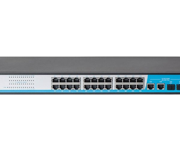 Switch PoE 24 Port HR901-AF-2422S tốc độ 10/100M, 2 Uplink Ethernet, 2 Uplink SFP, công suất tổng 400W, Led hiển thị