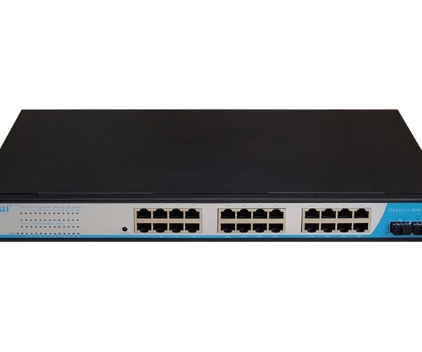 Switch PoE 24 Port HR901-AFG-242S tốc độ 10/100/1000M, 2 Uplink SFP, công suất tổng 400W, Led hiển thị