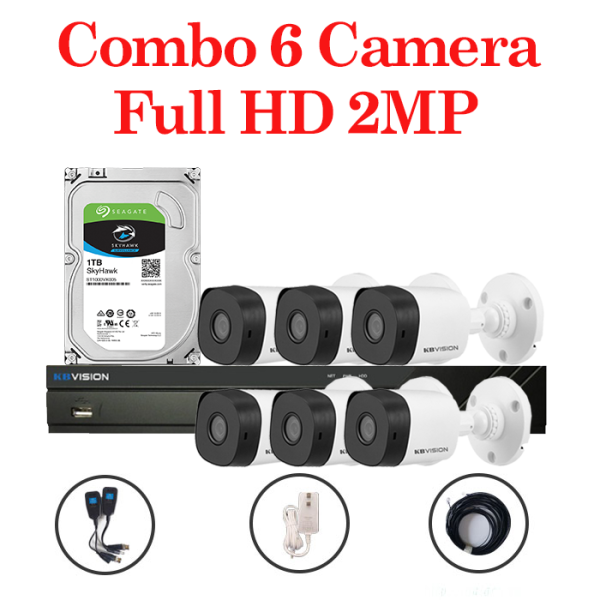 Trọn bộ 6 Camera KX-2111C4 + 1 Đầu ghi hình 8 kênh KBVISION độ phân giải 2 Megapixel