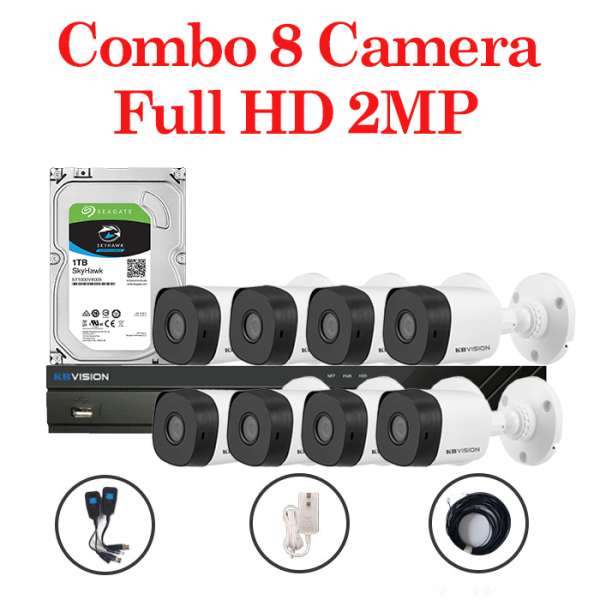 Trọn bộ 8 Camera KX-2111C4 + 1 Đầu ghi hình 8 kênh KBVISION độ phân giải 2 Megapixel