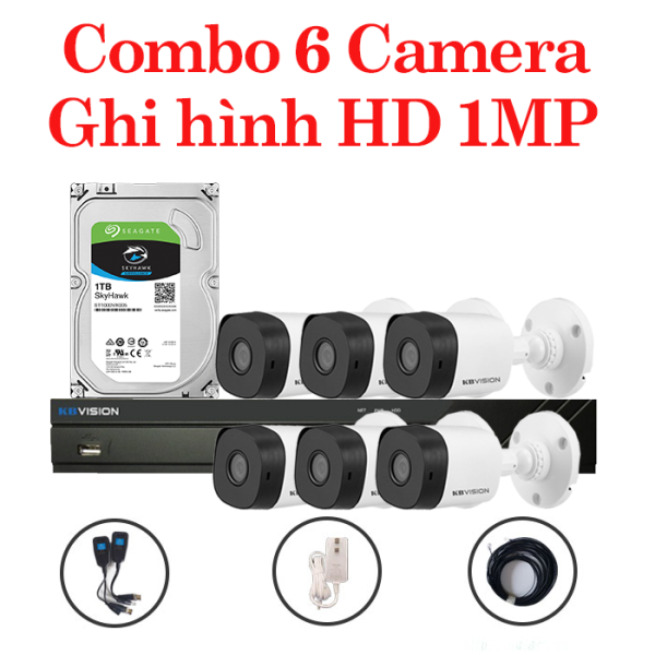 Trọn bộ 6 Camera KX-1001C4 + 1 Đầu ghi hình 8 kênh KBVISION độ phân giải 1 Megapixel