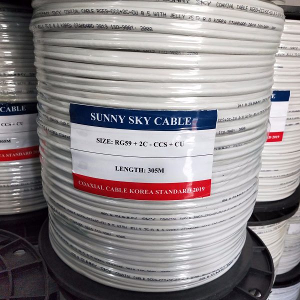 Cáp đồng trục liền nguồn Sunny Sky RG59+2C - CSS+CU chuyên dùng cho camera (305m)