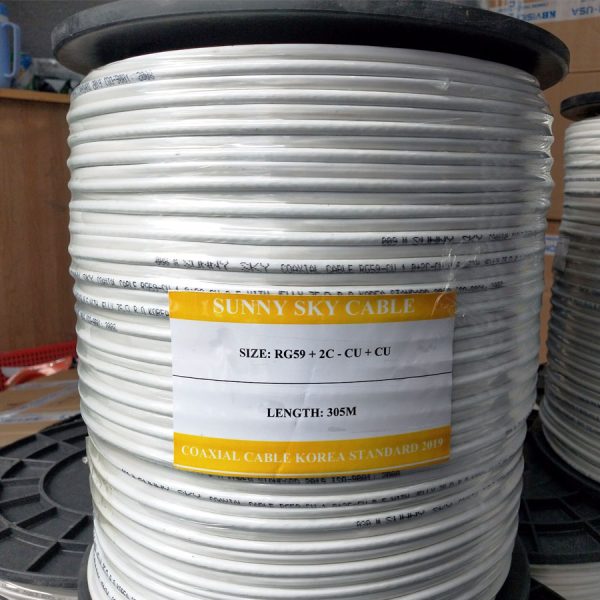 Cáp đồng trục liền nguồn Sunny Sky RG59+2C - CU+CU 1.0 chuyên dùng cho camera (305m)