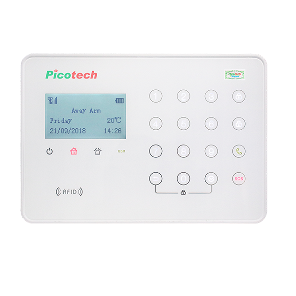 Báo trộm không dây Picotech PCA-8300GSM 32 vùng, Tích hợp Nhiệt kế, Đồng hồ báo thức
