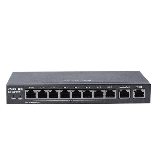 Thiết bị mạng Smart Gateway RUIJIE RG-EG210G-P tích hơp cấp nguồn PoE (10-Port Gigabit Cloud Managed Gataway, support up to 8 POE/POE )