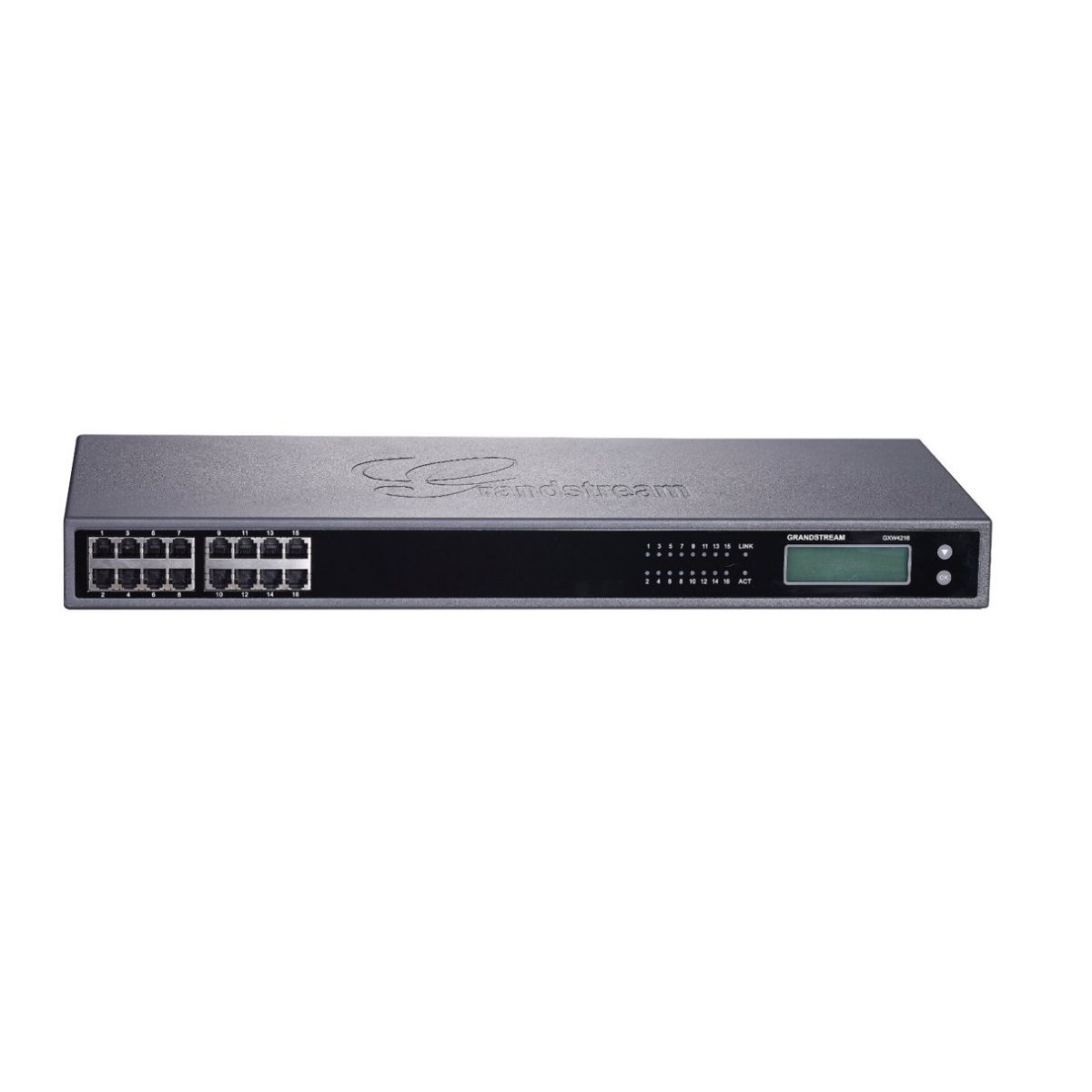Gateway chuyển đổi máy lẻ analog 16 cổng FXS Grandstream GXW4216 1 cổng LAN gigabit, màn hình LCD