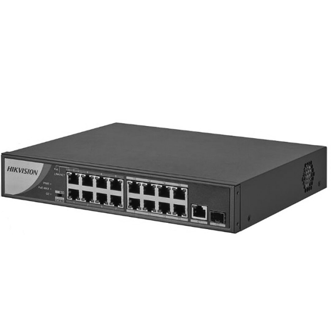 Switch Poe 16 port Hikvision DS-3E0318P-E/M(B) công suất 135W cấp nguồn đến 250m