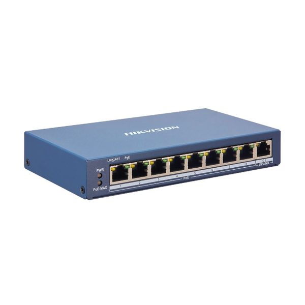 Switch Poe 8 port Hikvision DS-3E1309P-EI (8 × 100 Mbps PoE RJ45 ports, công suất 110W, cấp nguồn lên đến 250m)