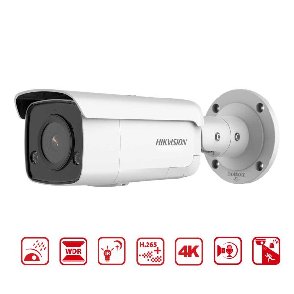 Camera IP Accusense thân trụ chống báo động giả Hikvision DS-2CD2T86G2-ISU/SL 8MP, hỗ trợ đèn và còi báo động, tích hợp mic và loa