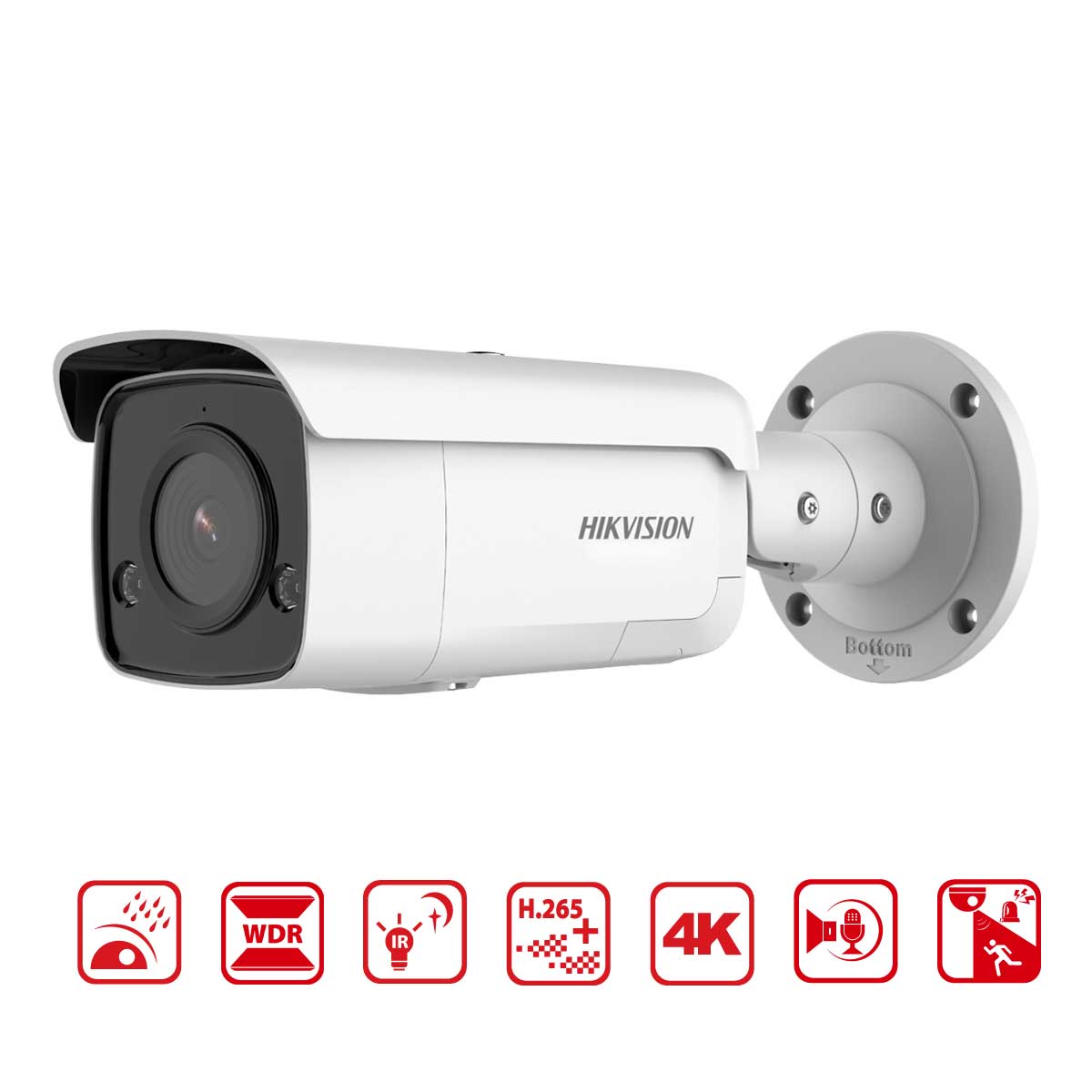 Camera IP Accusense thân trụ chống báo động giả Hikvision DS-2CD2T86G2-ISU/SL 8MP, hỗ trợ đèn và còi báo động, tích hợp mic và loa