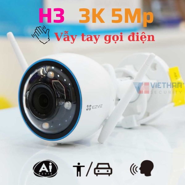Camera không dây ngoài trời Ezviz CS-H3 3K 5MP, vẫy tay gọi điện, đàm thoại 2 chiều, phát hiện con người