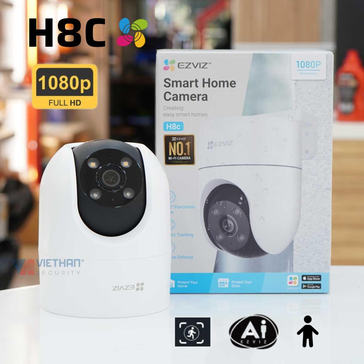 Camera wifi không dây Ezviz H8C 2MP 1080P, đàm thoại 2 chiều, phát hiện con người, theo dõi chuyển động